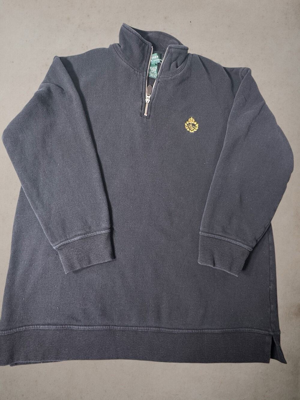 Lauren Ralph Lauren 1/4 Zip Sweater Mens Small Black Crest Cotton